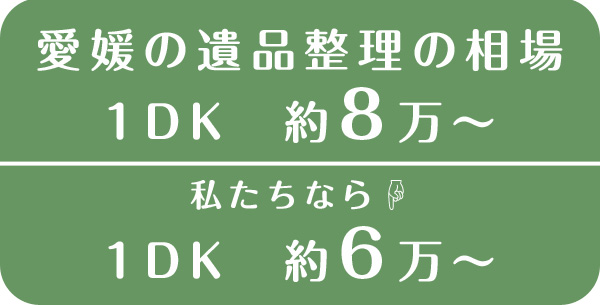 愛媛県遺品整理の１DKの相場約8万円｜私たちなら１DKで約6万円